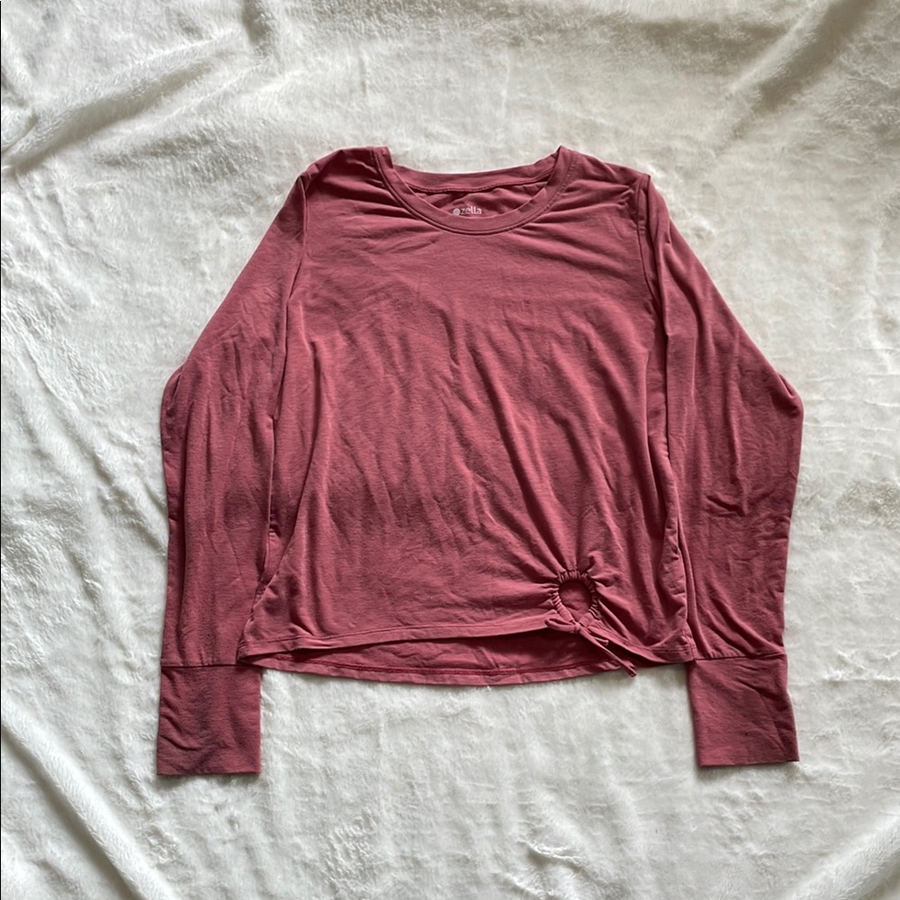 Zella Pink Long Sleeve Relaxed Tie Front Tee